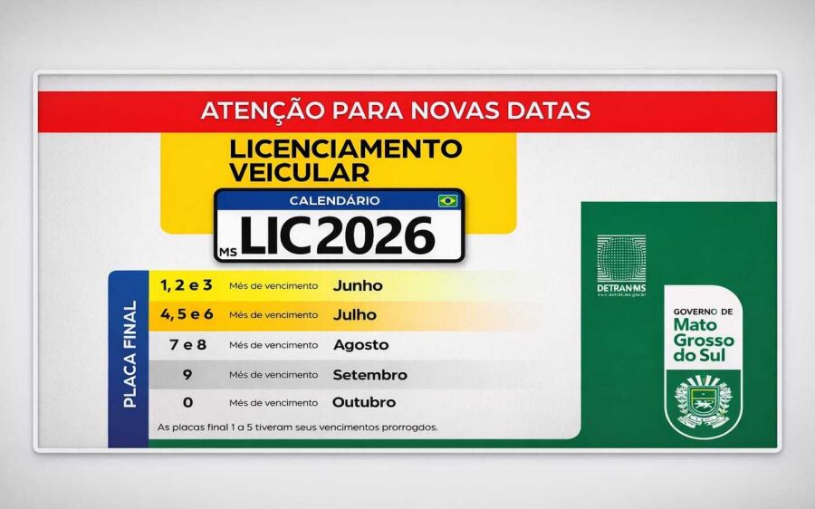Detran-MS altera calendário de licenciamento 2026