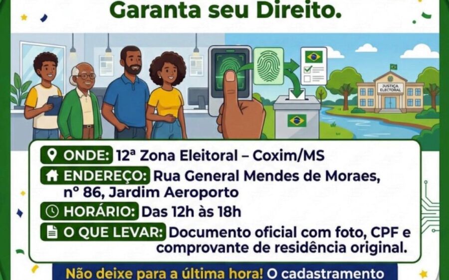 Biometria eleitoral: eleitores de Coxim devem regularizar cadastro para garantir direito ao voto
