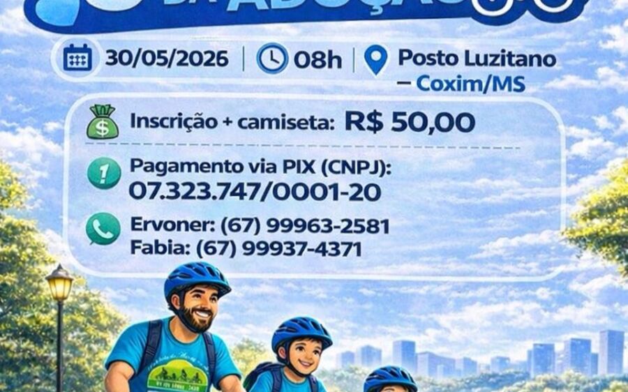 Coxim recebe a 5ª Pedalada da Adoção e reforça importância de lares para crianças e adolescentes