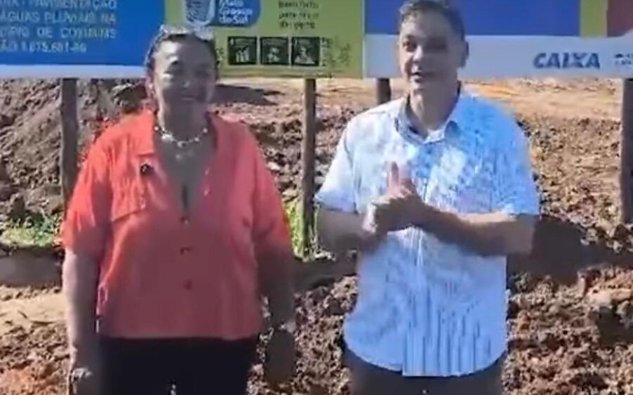 Vereador Johnny e vereadora Lúcia da AAVC fiscalizam obra da Rua 11 de Abril em Coxim