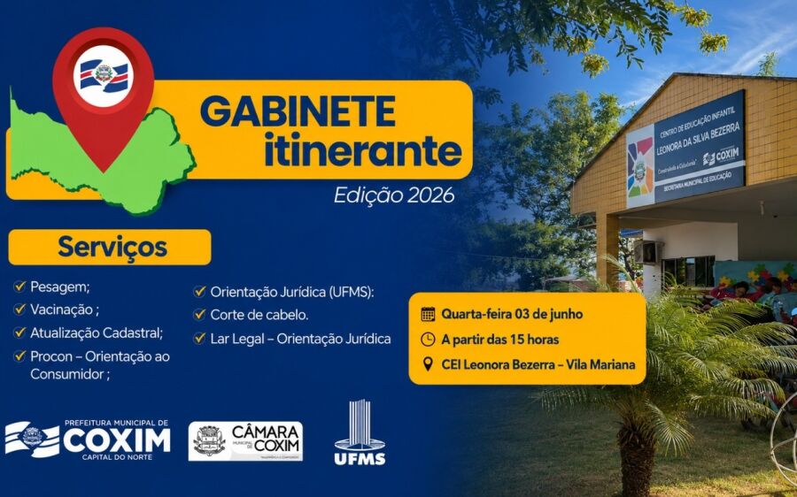 Gabinete Itinerante leva serviços públicos essenciais à Vila Mariana em Coxim na próxima quarta 03