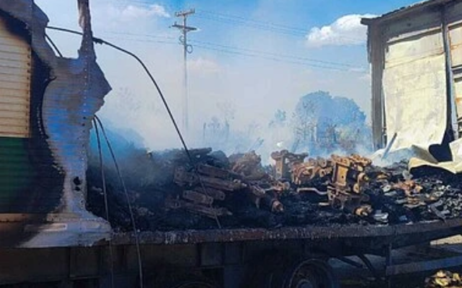 Carreta pega fogo na BR-163 entre Campo Grande e Anhanduí e provoca lentidão no trânsito
