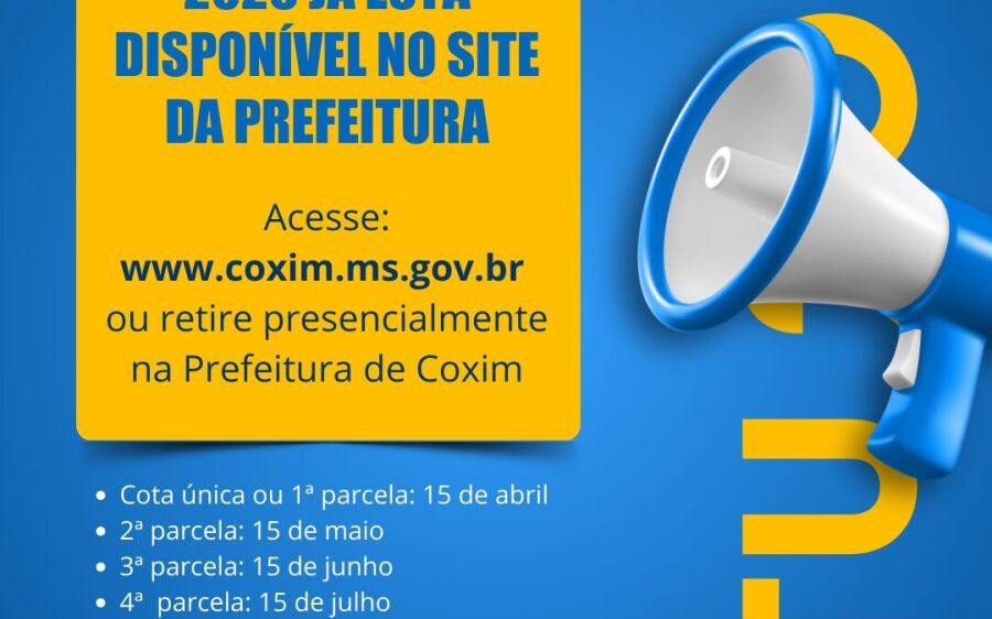 IPTU 2026 em Coxim j&aacute; pode ser emitido; moradores devem ficar atentos aos prazos