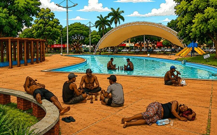 Tem muita gente ´morando´ na principal praça de Dourados
