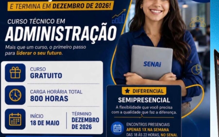 SENAI abre inscrições para curso técnico gratuito em Administração com vagas para Coxim