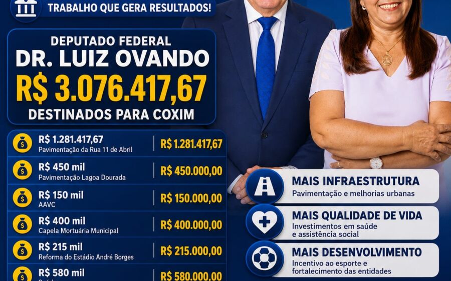 Parceria entre vereadora L&uacute;cia da AAVC e Dr. Luiz Ovando destina R$ 3 milh&otilde;es a Coxim