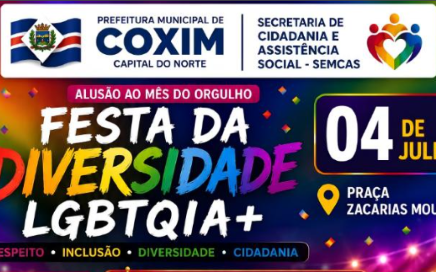 Coxim realiza primeira Festa da Diversidade LGBTQIA+ com programa&ccedil;&atilde;o voltada &agrave; inclus&atilde;o, cidadania, 
