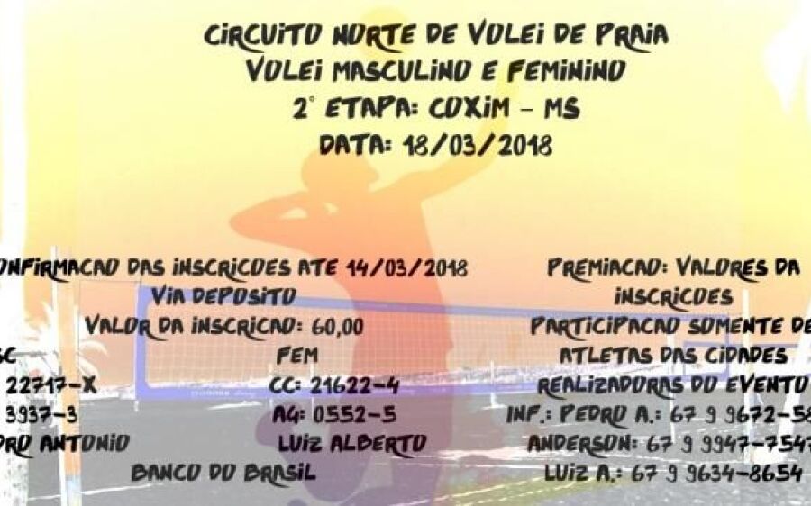 Circuito Norte de  Vôlei de Praia vai agitar Coxim no domingo