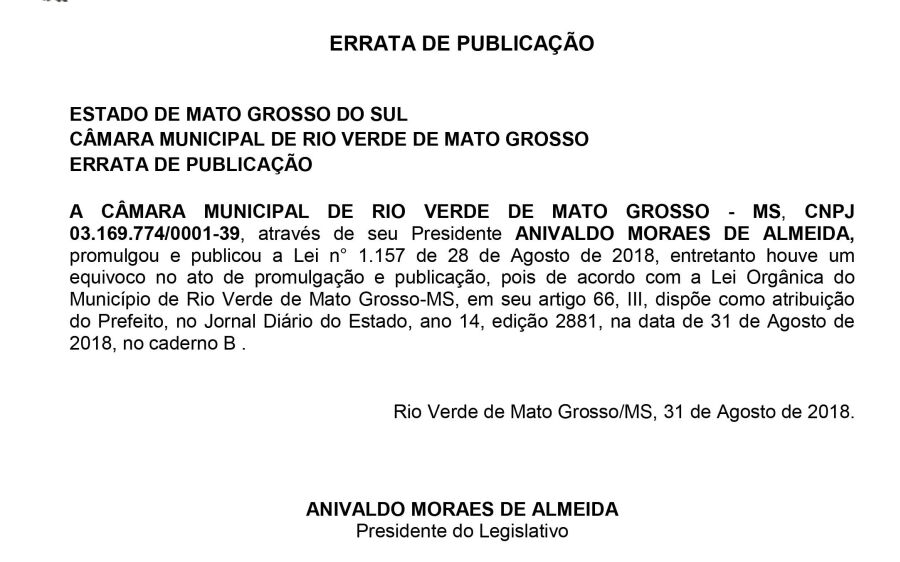 ERRATA CÂMARA DE RIO VERDE