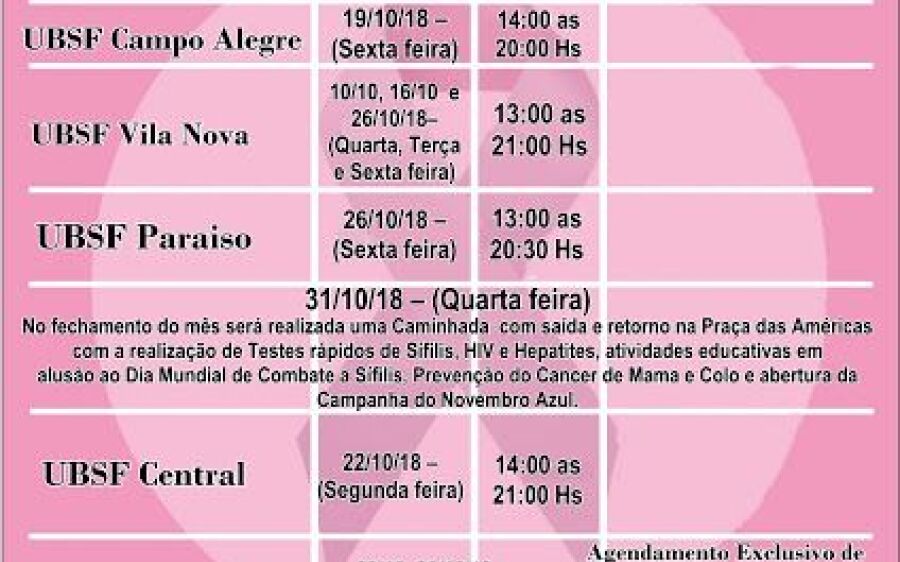 Outubro Rosa terá várias atividades ligadas à prevenção ao câncer de mama em Rio Verde