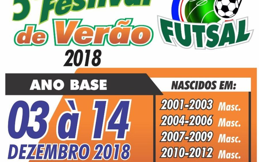Festival de Verão de Futsal abre inscrições para equipes de 06 a 17 anos