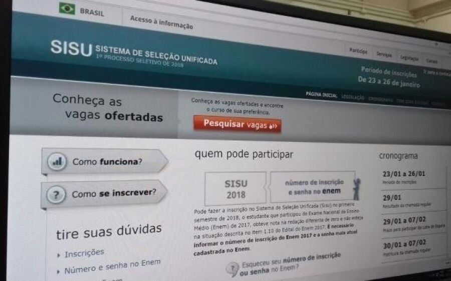 Inscrições para o Sisu 2019 serão de 22 a 25 de janeiro