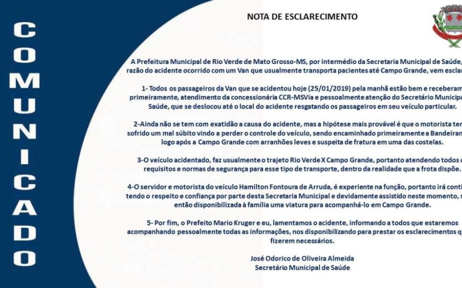 Van Da Secretaria Municipal De Saúde De Rio Verde, sofre acidente na BR-163, mas sem gravidade.