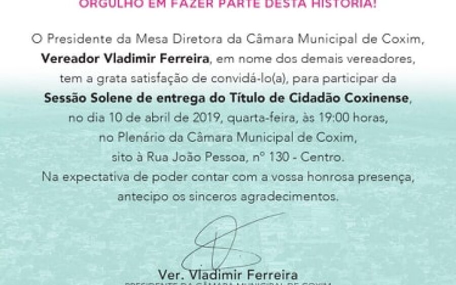 Convite: Coxim 121 Anos