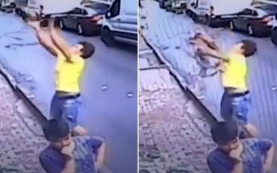 Adolescente agarra menina de 2 anos que caiu do segundo andar de prédio