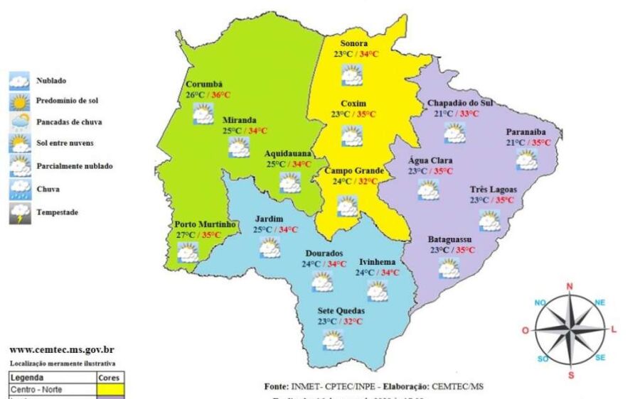 Calor não dá trégua, máxima prevista é de 38°C e chuva pode dar ‘ar da graça’ em MS