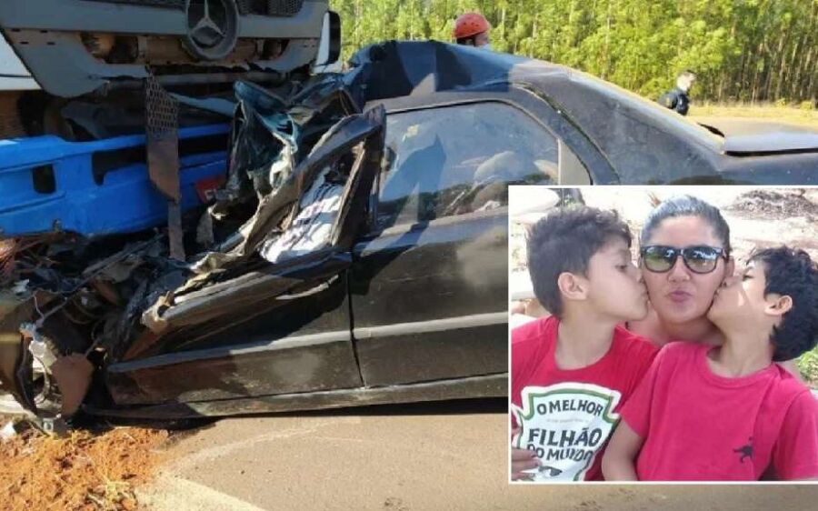 Identificada professora e filhos que morreram em colisão frontal entre carro e caminhão na BR-262