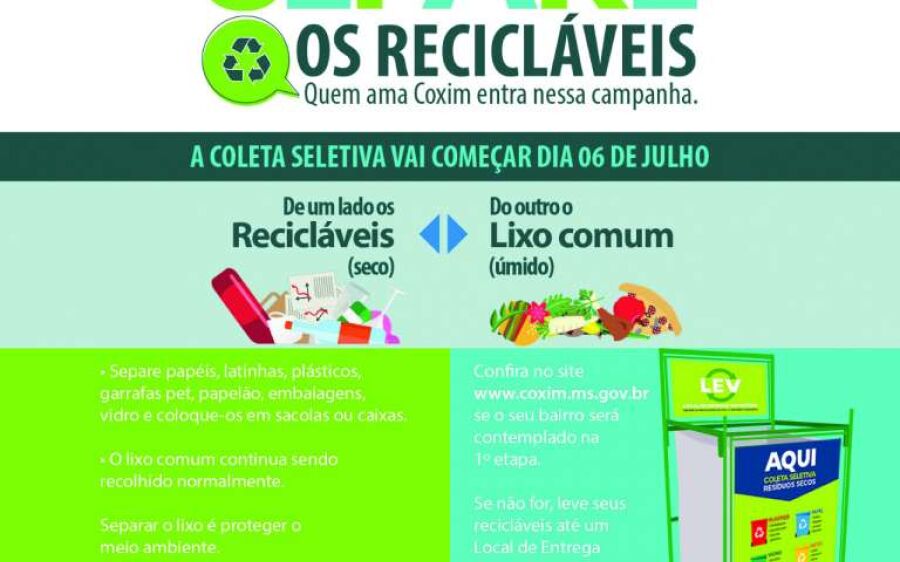Coleta seletiva domiciliar  inicia dia 6 de julho em Coxim