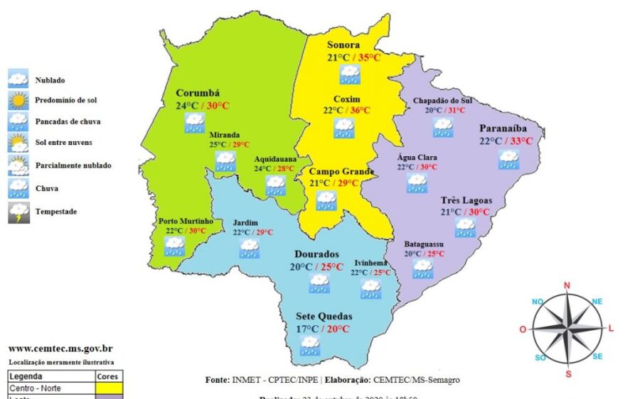 Semana começa com aviso do Inmet para chuvas intensas em Mato Grosso do Sul