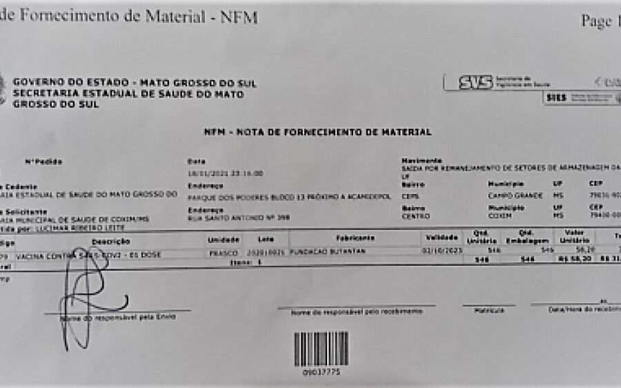 Quantidade de vacinas da Covid-19 recebida em Coxim é proporcional ao número de profissionais em Saú