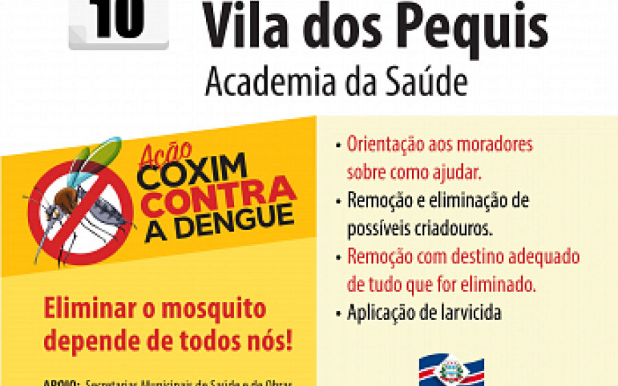 “Ação Coxim Contra a Dengue” será realizada nesta quarta dia 10 nos bairros Vila Bela e Pequis
