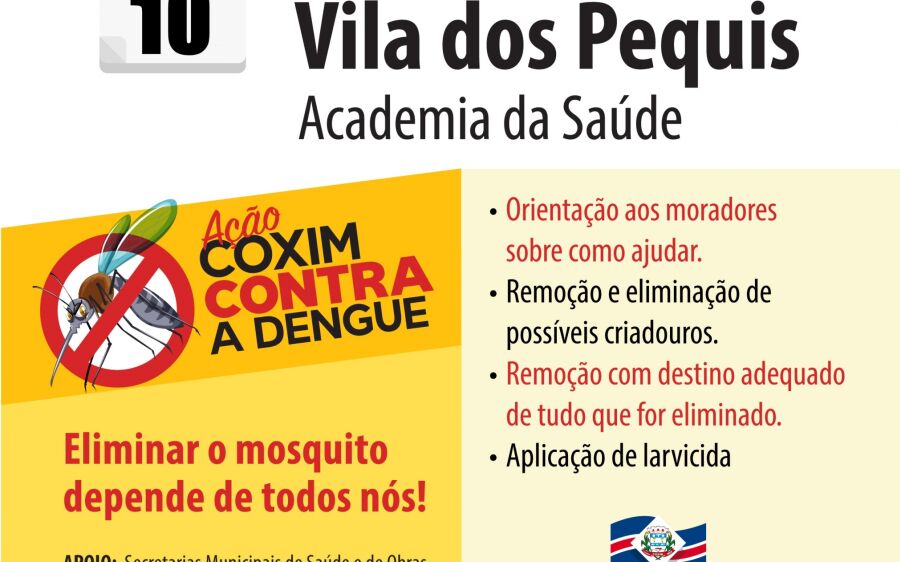 “Ação Coxim Contra a  Dengue” será realizada  hoje nos bairros Vila Bela e Pequis