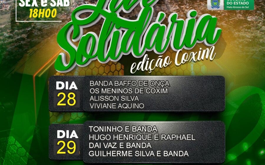 Fim de semana tem Live Solidária no  Facebook e Youtube da Prefeitura