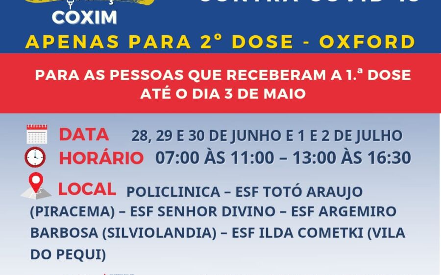 Quem foi vacinado até 3 de maio já pode receber a 2ª dose da vacina contra Covid