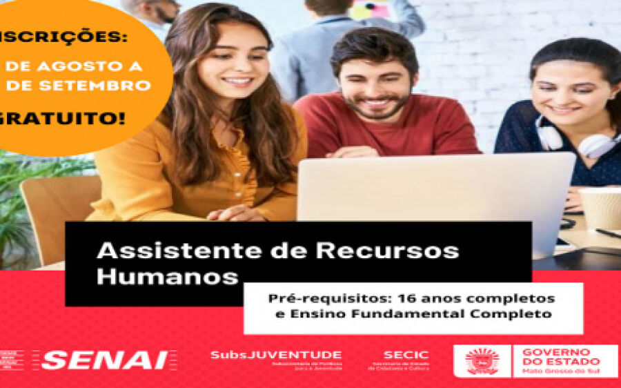 Aberta as inscrições para o curso de Assistente de RH com vagas em Coxim
