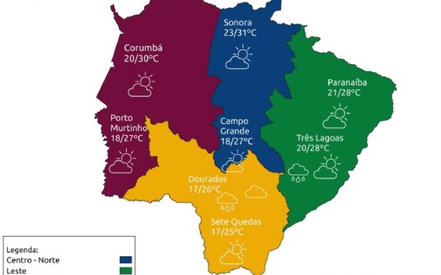 Domingo de tempo instável e temperaturas agradáveis em grande parte de MS
