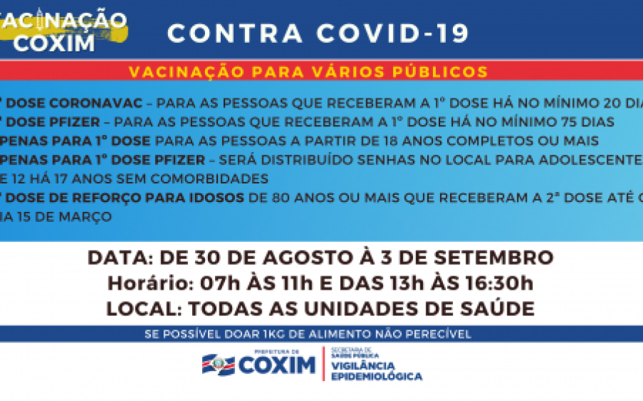 Vacina contra Covid está disponível em todas as unidades de saúde de Coxim