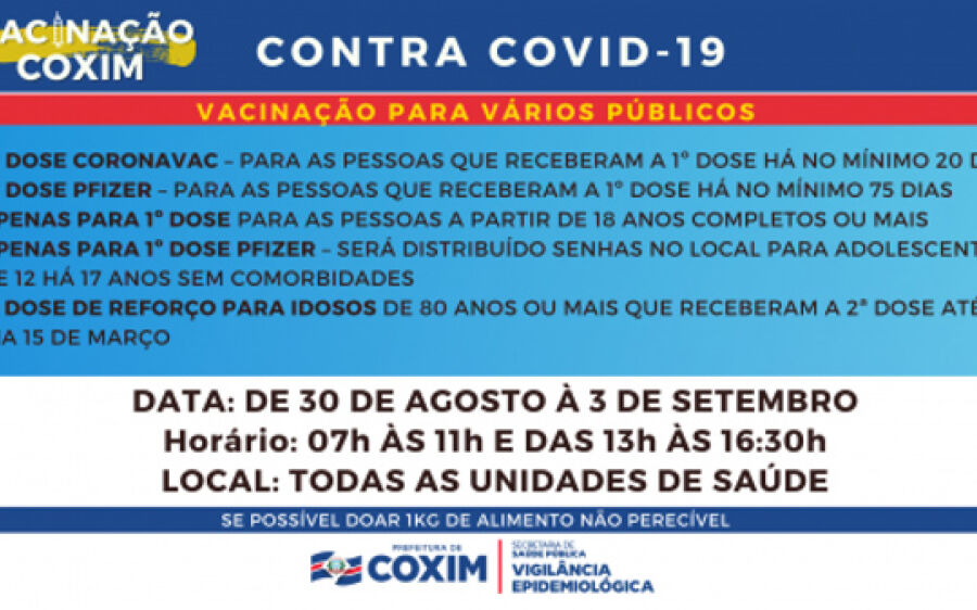 Vacina está disponível nesta semana em todas as unidades de saúde de Coxim