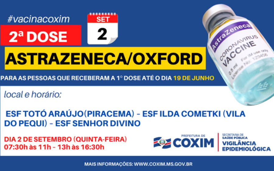 2ª dose da AstraZeneca estará disponível nesta quinta-feira