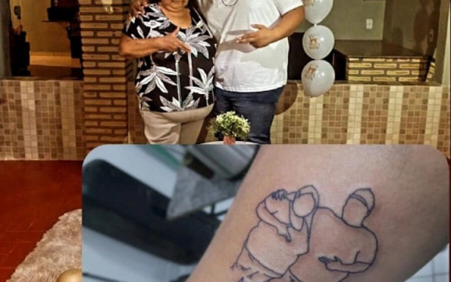 Neto reproduz em tatuagem foto tirada com avó levada pelo Coronavírus