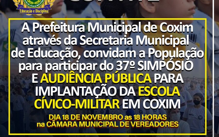 Audiência Pública para  implantação de escola  Cívico-Militar em Coxim acontece nesta quinta 