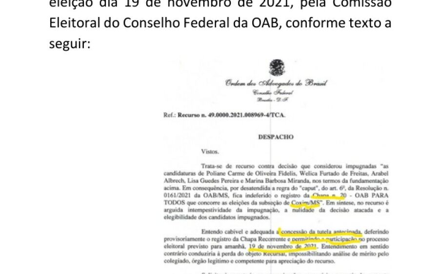 NOTA DE ESCLARECIMENTO – ELEIÇÃO OAB - Coxim - MS