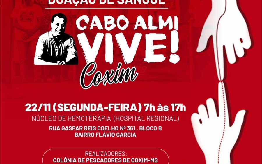 Campanha de doação de sangue Cabo Almi Vive será realizada amanhã em Coxim