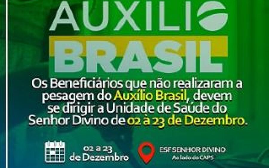 Em Coxim, beneficiários do Auxilio Brasil que não realizaram a pesagem devem ir ao ESF Senhor Divino