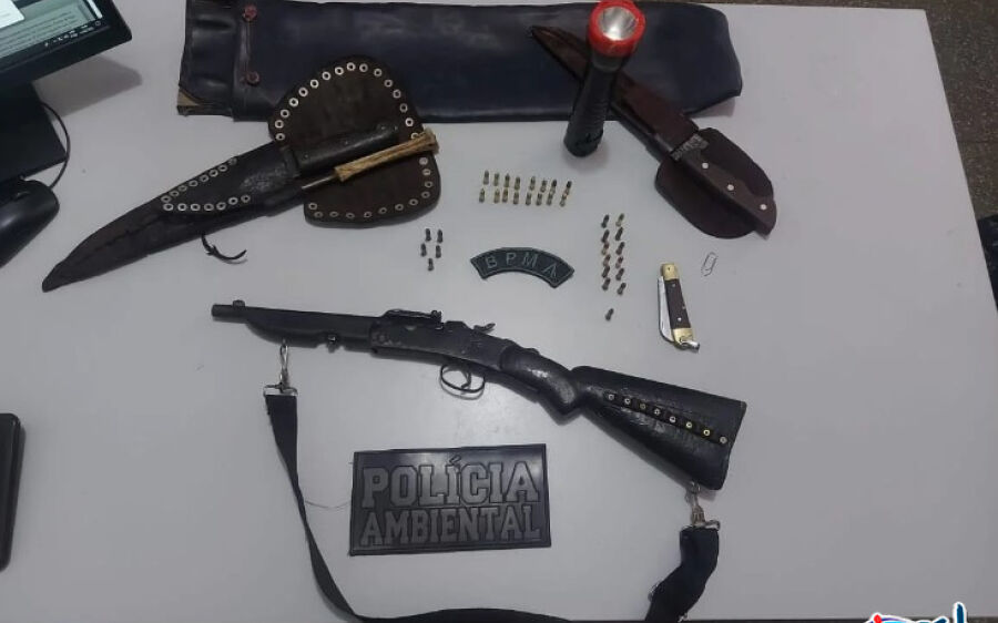 PMA de São Gabriel do Oeste prende caçador com rifle, munições e materiais de caça