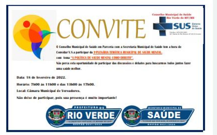CMS convida  popúlação para participar da 1ª Plenária Temática municipal de  saúde mental