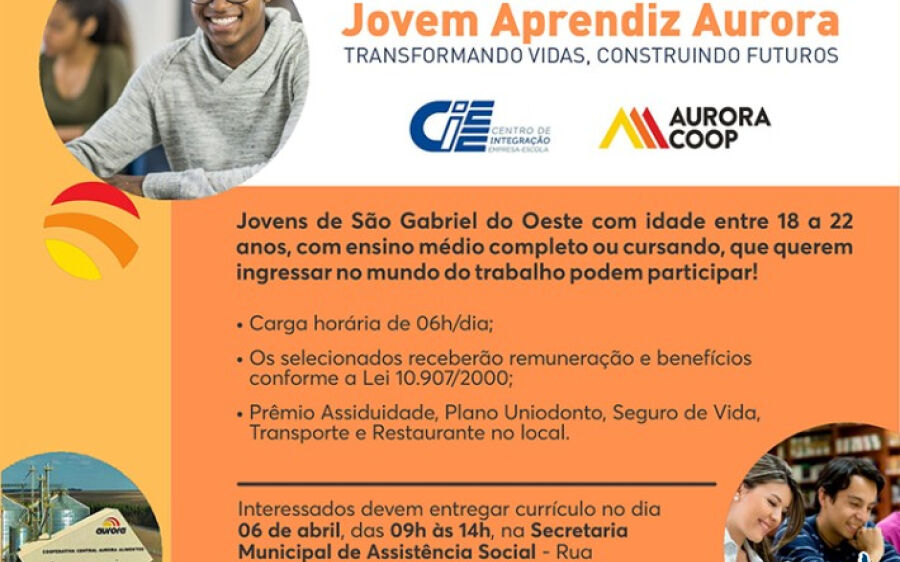 Jovem Aprendiz: Aurora realiza seleção de 19 jovens acima de 18 anos hoje em São Gabriel
