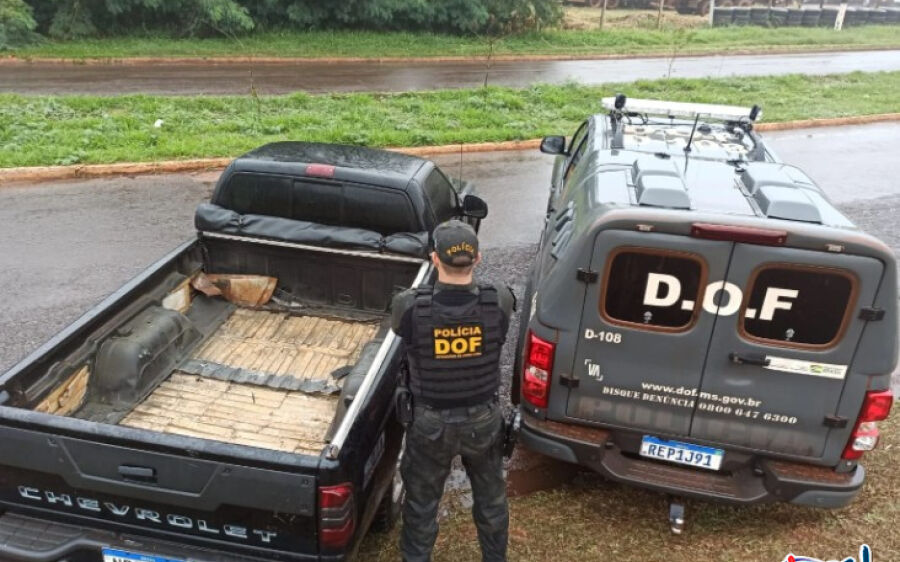 DOF apreende maconha e cocaína em fundo falso de caminhonete em Ponta Porã