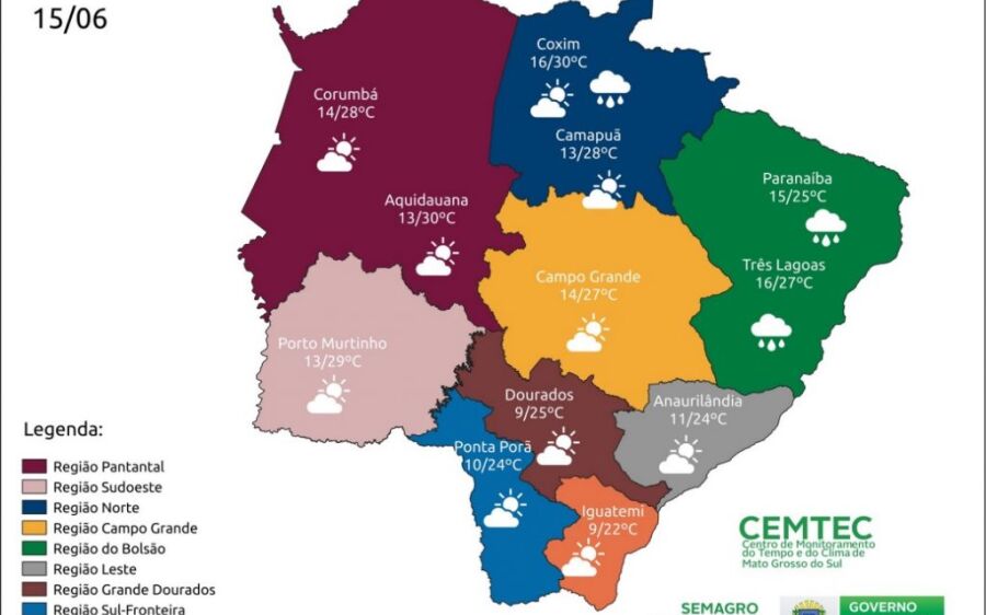 Cemtec prevê sol em MS nesta quarta-feira, mas pode chover na região do Bolsão