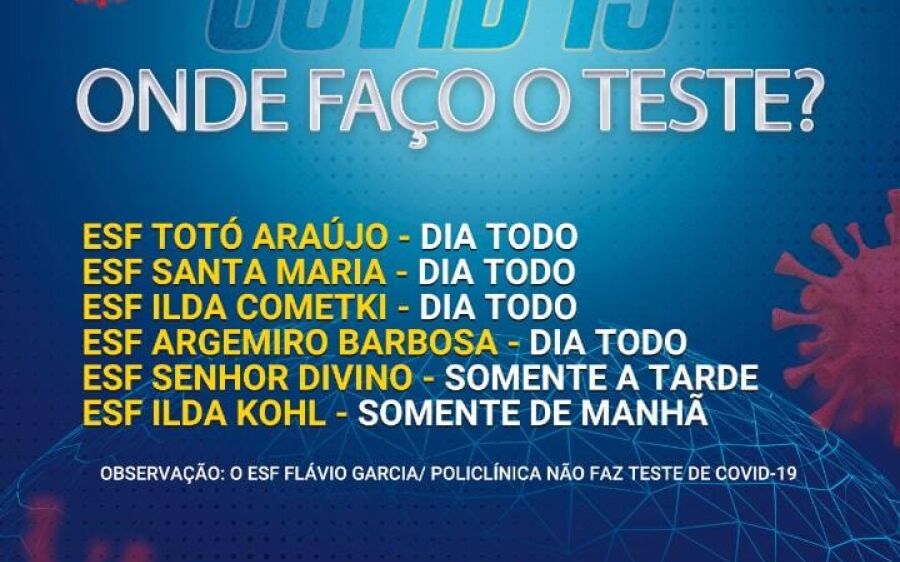         Saúde divulga novos locais com oferta de teste de antígeno para Covid-19 em Coxim