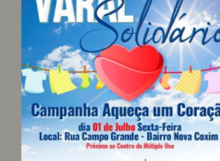 Campanha Varal Solidário fará entrega de doações no bairro Nova Coxim