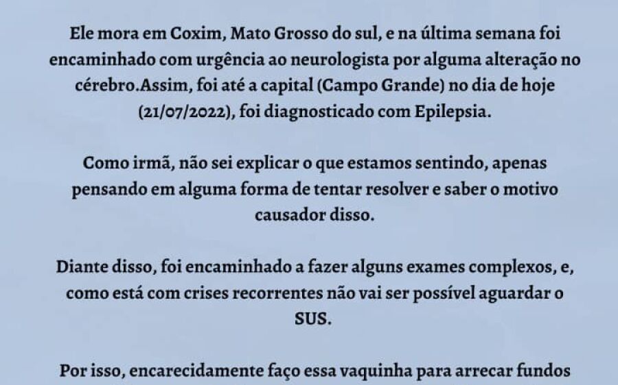 Ajuda ao Vithor, portador de Down Diagnosticado com Epilepsia