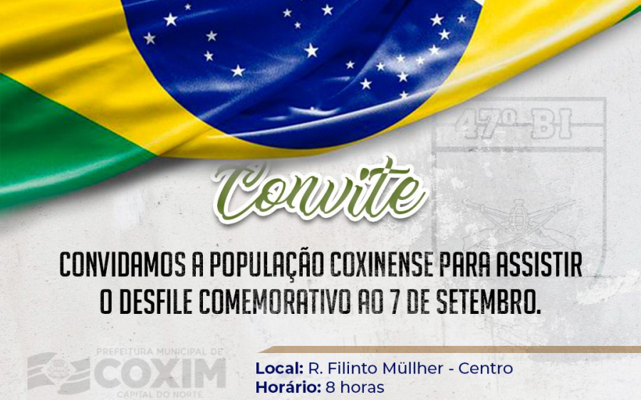 7 de Setembro será comemorado com desfile cívico-militar em Coxim