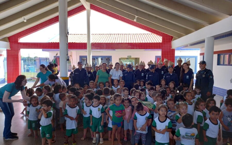 Patrulha Mirim da PMMS realiza visitas CEMEI,s de Sonora