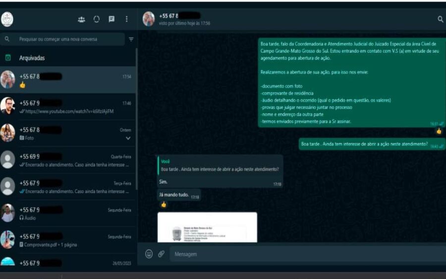 Centro Integrado de Justiça presta atendimento de abertura de ação por WhatsApp