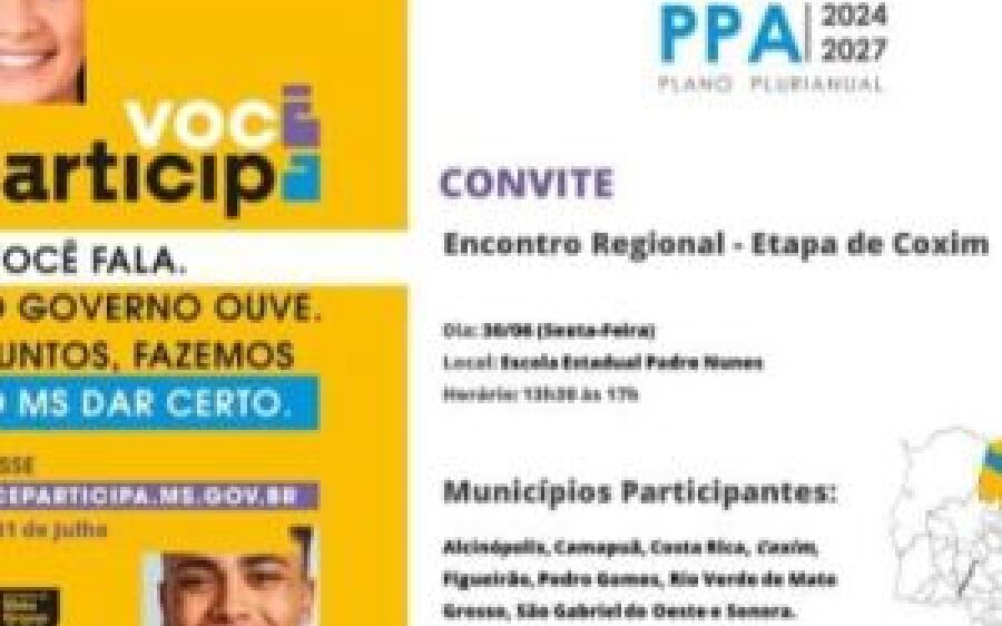 Plano Plurianual 2024-2027 será discutido no Encontro Regional em Coxim
